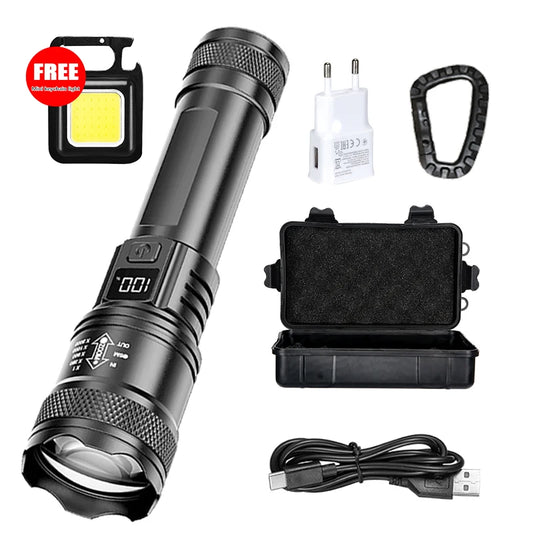 Ultra Bright LED Flashlight 2000LM Type-C Rechargeable Long Range Zoom Tactical Torch Outdoor Emergency Camping Fishing Lantern