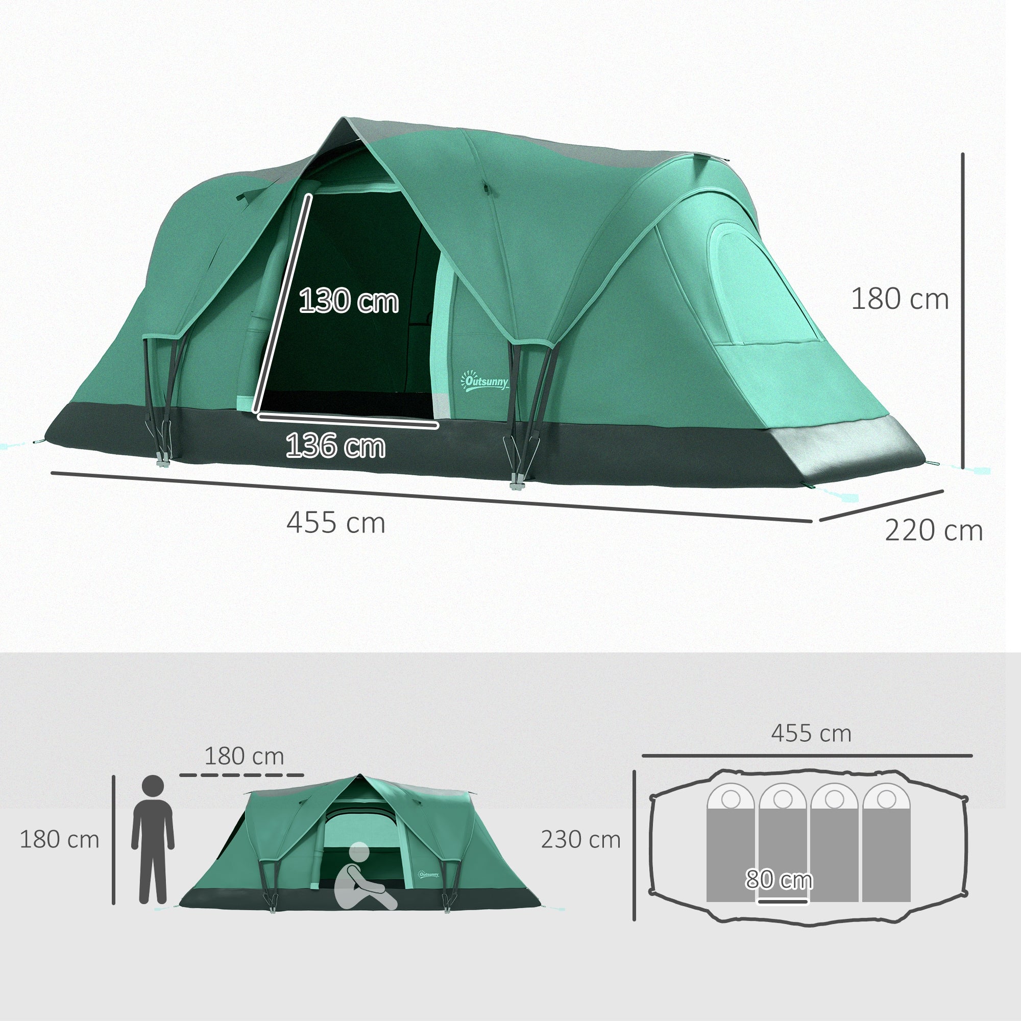 5-6 Man Dome Camping Tent - Dark Green