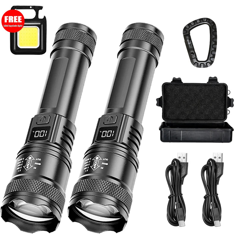 Ultra Bright LED Flashlight 2000LM Type-C Rechargeable Long Range Zoom Tactical Torch Outdoor Emergency Camping Fishing Lantern