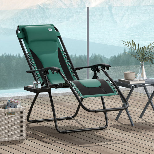 Zero Gravity Festival Lounger Chair, Folding Reclining Patio Chair With Padded Seat, Cup Holder, Soft Cushion And Headrest For Relaxation, Poolside, Camping, Green