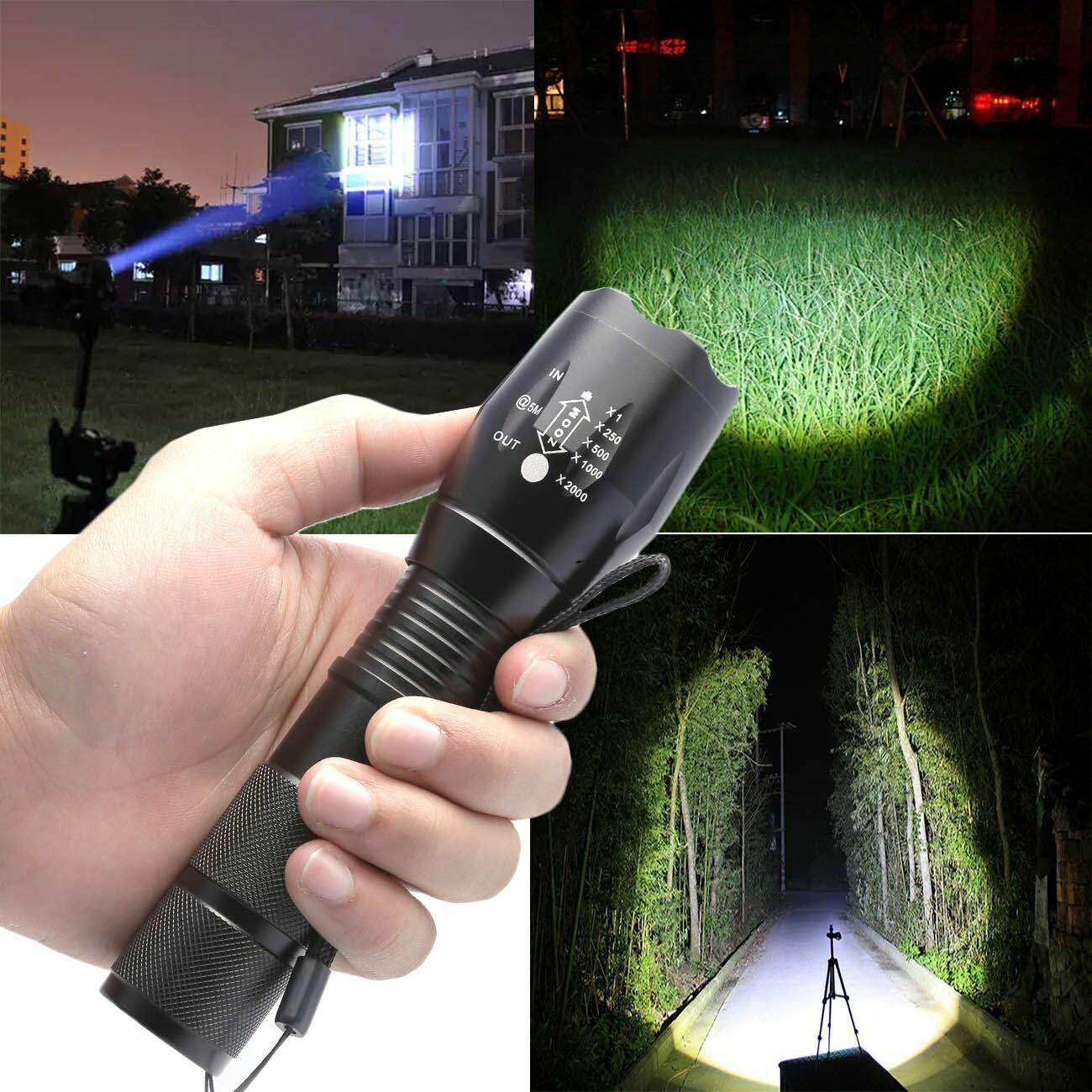 2PCS USB Rechargeable LED Flashlight Super Bright Torch Tactical Camping Lamp