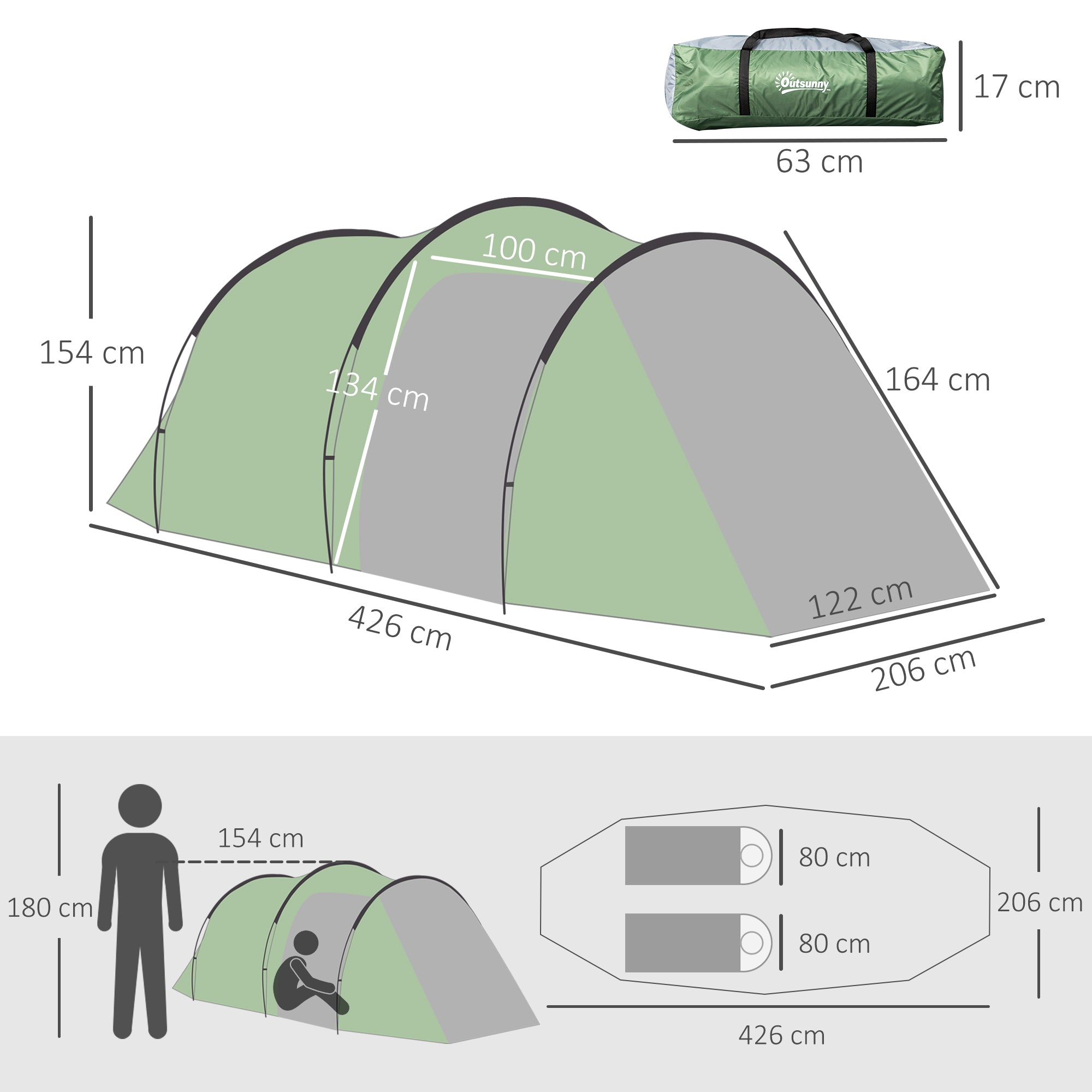 Three-Man, Two-Room Tent - Green