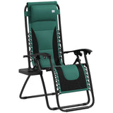 Zero Gravity Festival Lounger Chair, Folding Reclining Patio Chair With Padded Seat, Cup Holder, Soft Cushion And Headrest For Relaxation, Poolside, Camping, Green