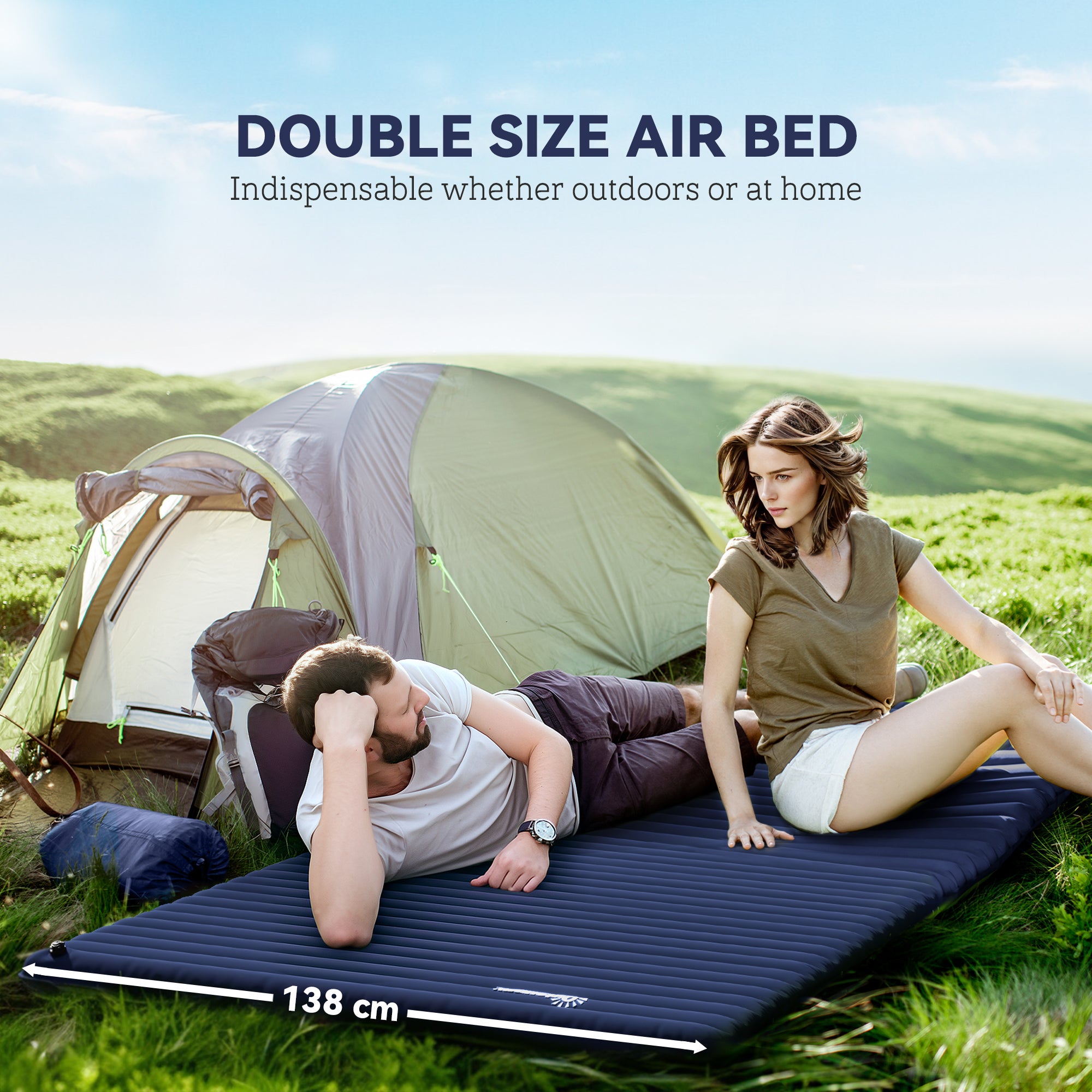 2 Person Camping Inflatable Mattress - Navy Blue