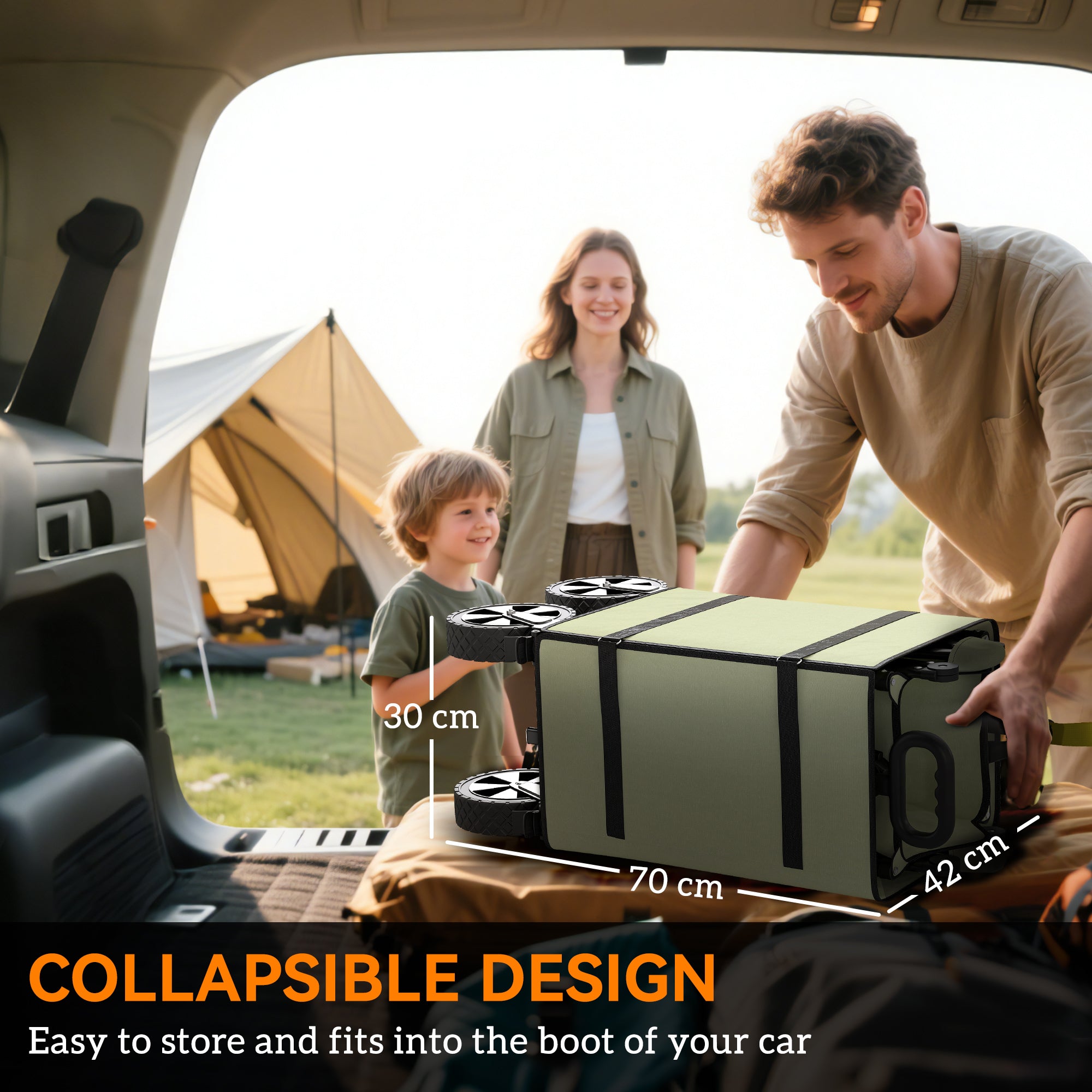 Folding Garden Trolley, 180L Wagon Cart With Extendable Side Walls, For Beach, Camping, Festival, Green