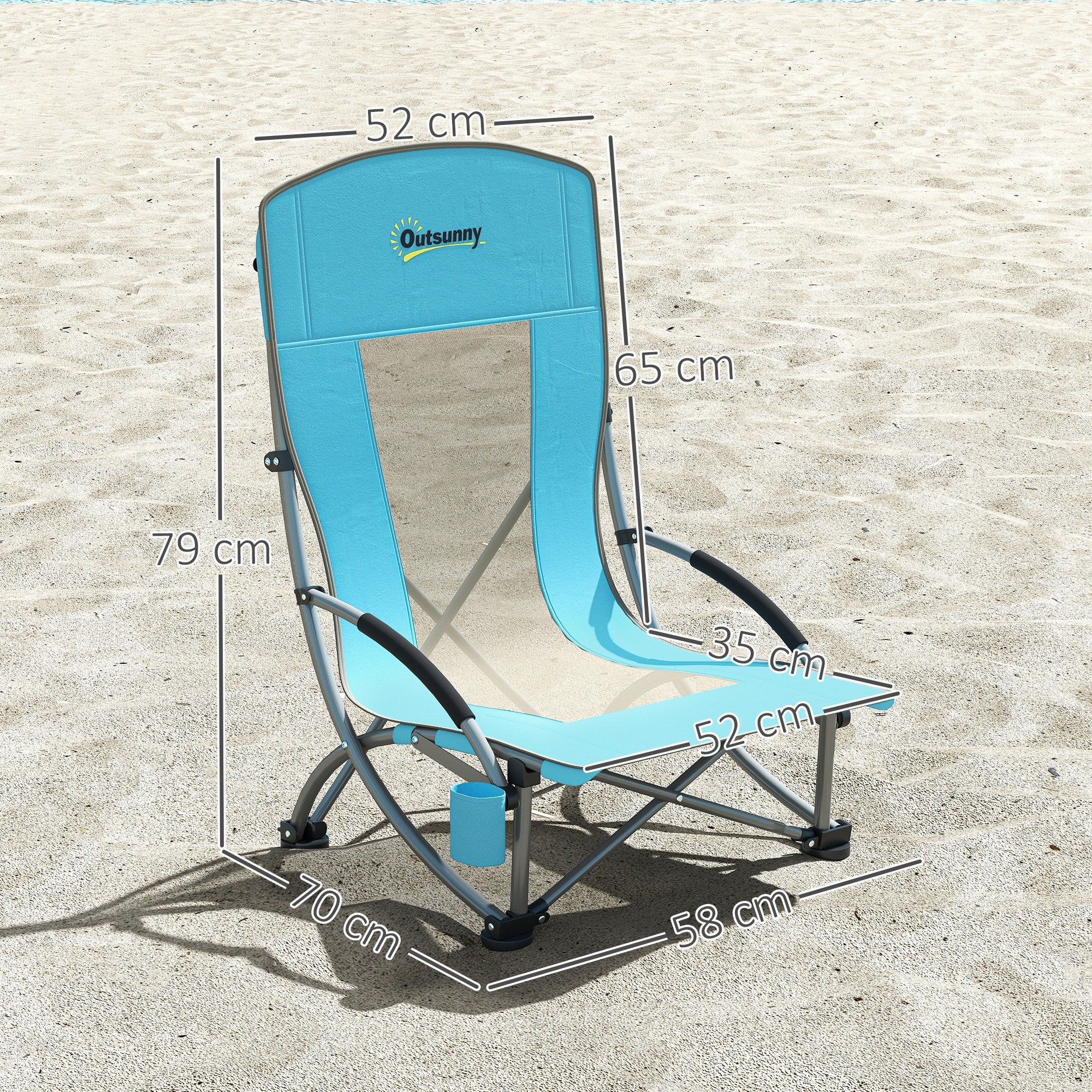 Set Of 2 Folding Beach Chair, Low Camping Festival Chair With Mesh Back, Carry Bag And Cup Holder For Garden Outdoor Picnic Festival Travel, Blue