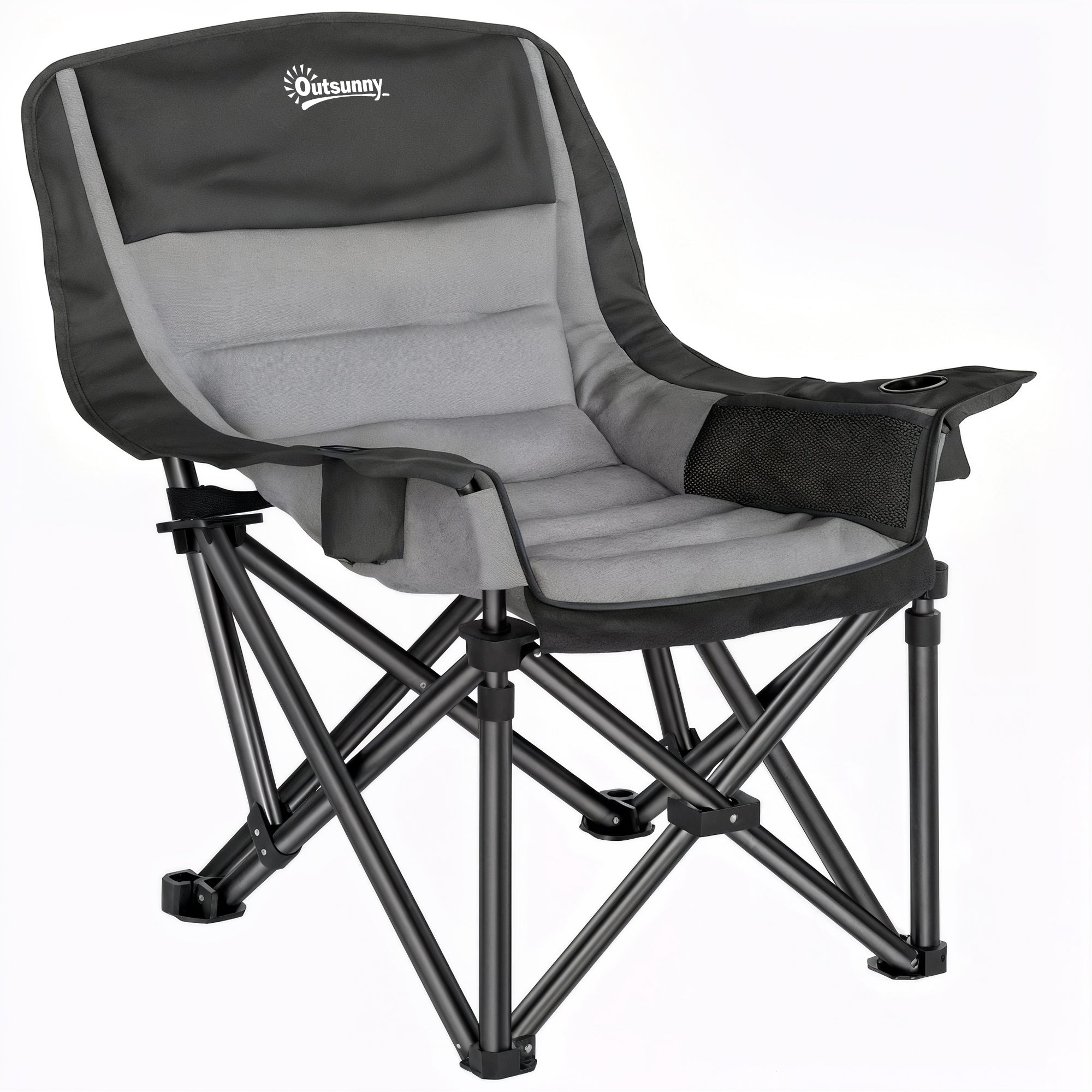 Portable Padded Camping Chair, With Bag - Black/Grey