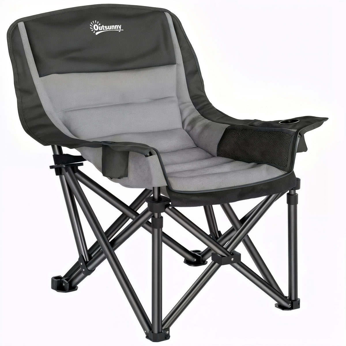 Portable Padded Camping Chair, With Bag - Black/Grey