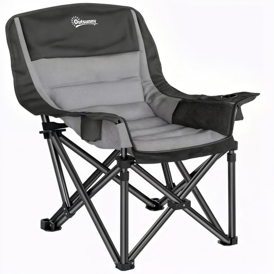 Portable Padded Camping Chair, With Bag - Black/Grey