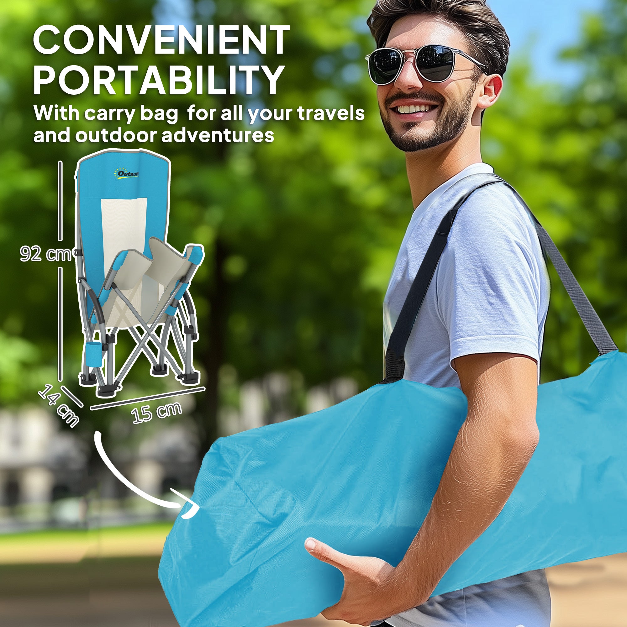 Set Of 2 Folding Beach Chair, Low Camping Festival Chair With Mesh Back, Carry Bag And Cup Holder For Garden Outdoor Picnic Festival Travel, Blue