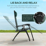 Zero Gravity Festival Lounger Chair, Folding Reclining Patio Chair With Padded Seat, Cup Holder, Soft Cushion And Headrest For Relaxation, Poolside, Camping, Green