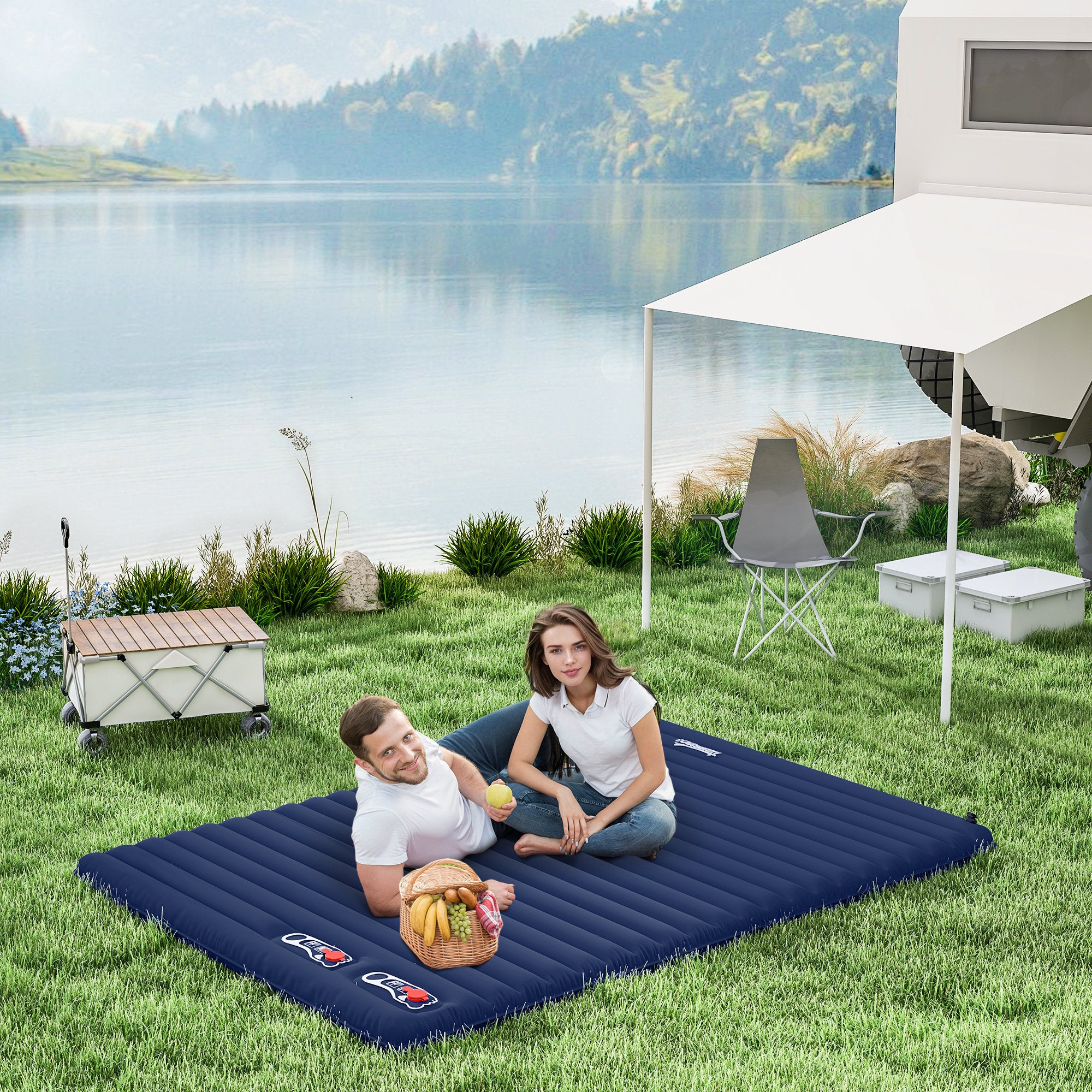 2 Person Camping Inflatable Mattress - Navy Blue