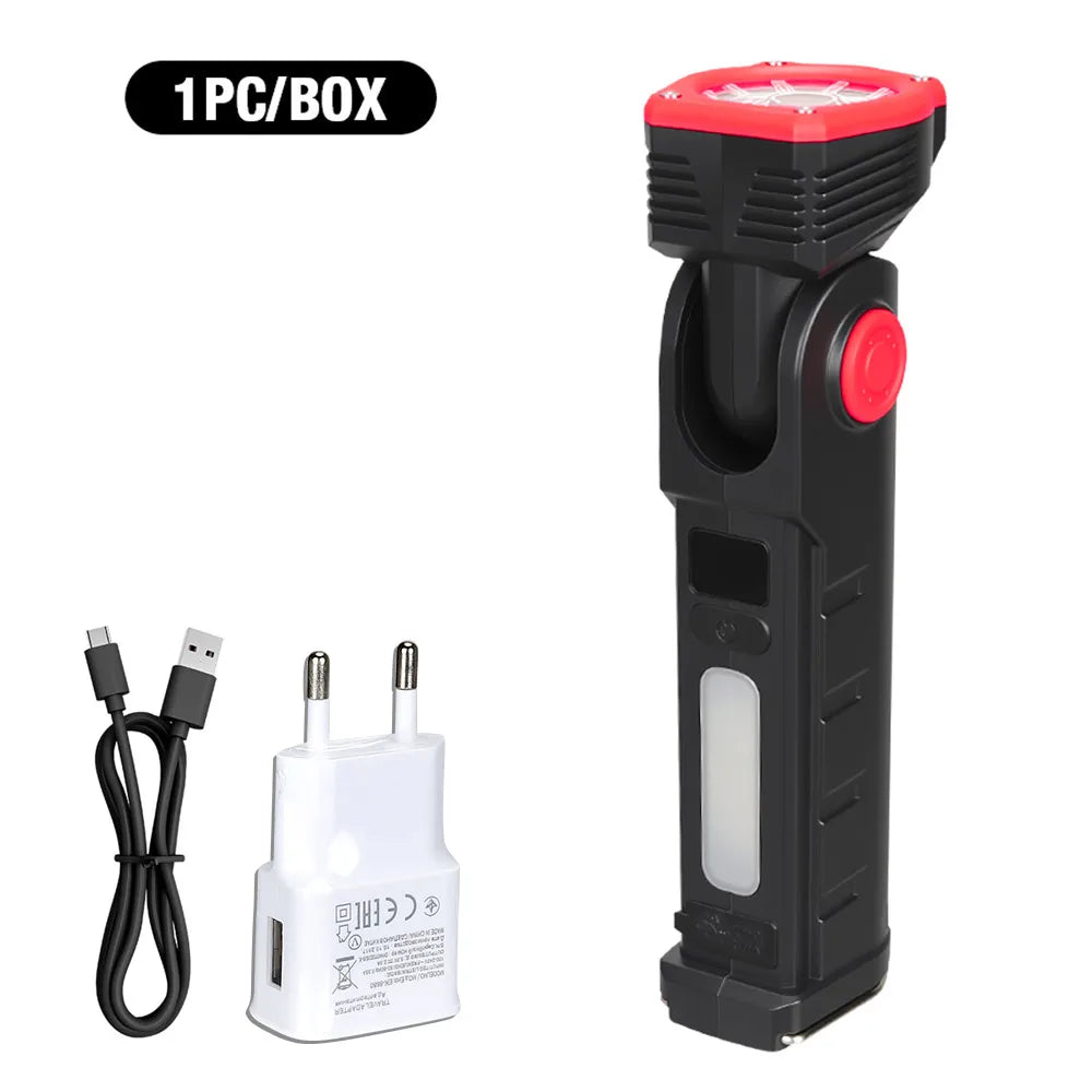 Super Bright Portable LED Flashlight Multifunctional Rechargeable Work Light with Clip Magnetic Torch Light for Camping Outdoors