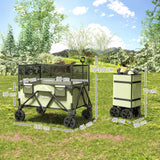 Folding Garden Trolley, 180L Wagon Cart With Extendable Side Walls, For Beach, Camping, Festival, Green