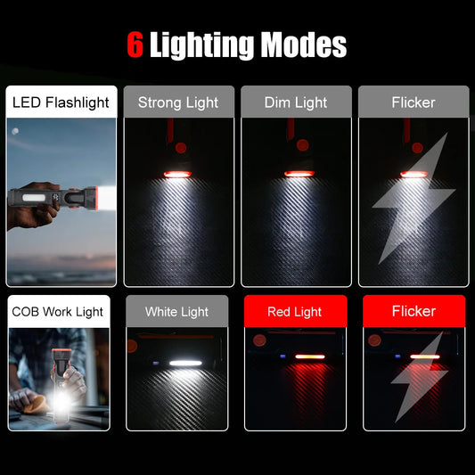 Super Bright Portable LED Flashlight Multifunctional Rechargeable Work Light with Clip Magnetic Torch Light for Camping Outdoors