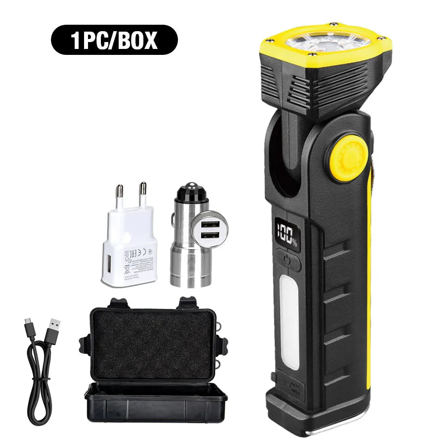 Super Bright Portable LED Flashlight Multifunctional Rechargeable Work Light with Clip Magnetic Torch Light for Camping Outdoors