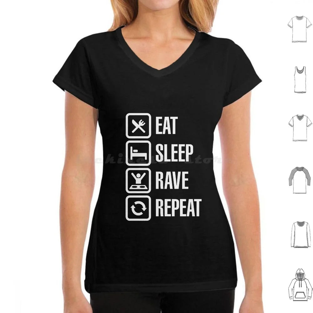 Eat Sleep Rave Repeat T Shirt 6xl Cotton Cool Tee House Dj Music Fat Boy Slim Rave Dance Eat Sleep Game Party Animal Festival