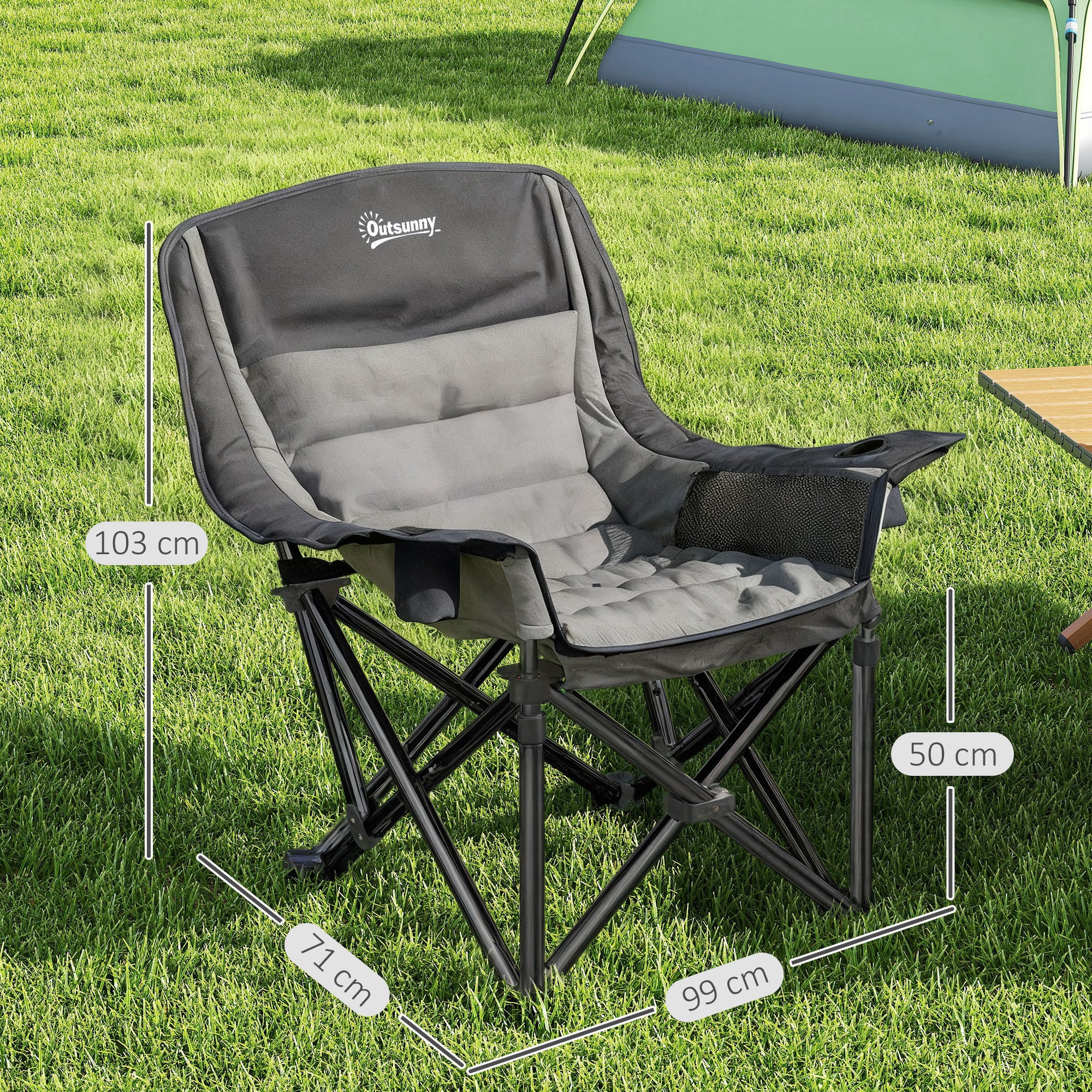 Portable Padded Camping Chair, With Bag - Black/Grey