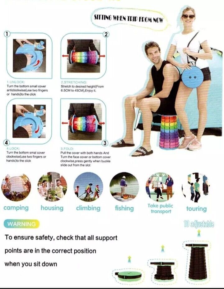 Portable Extendable Folding Stool Outdoor Camping Hiking Chair Fishing Seat