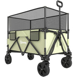 Folding Garden Trolley, 180L Wagon Cart With Extendable Side Walls, For Beach, Camping, Festival, Green